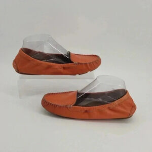 Women's Orange Leather Moccasin Flats